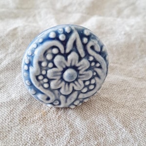 Blue Floral Design Ceramic Knob -Beautiful Farmhouse/Cottage Style -Perfect for Furniture restoration Project -Kitchen & Bathroom Renovation