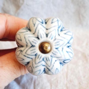 Light Grey Ceramic and Brass Knob - Unique finish to Furniture Project, Restoration, DIY Project - Vintage Farmhouse Cottage Style