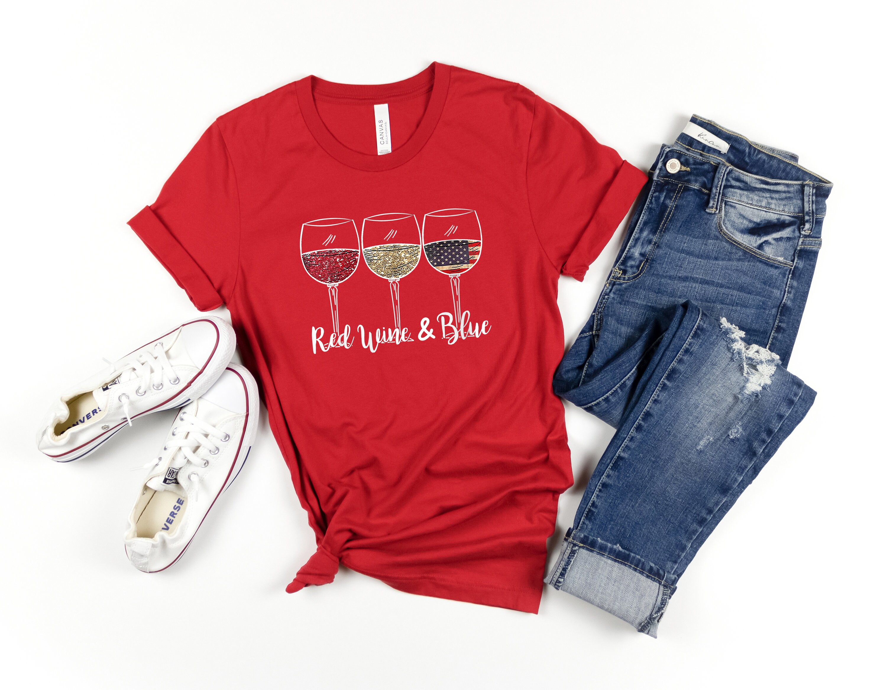 Red Wine and Blue Shirt, 4th of July Gift, Patriotic Shirt for Women