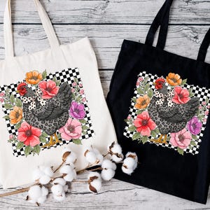 Floral Chicken Tote Bag: USA Printed Natural Cotton Shopping Bag