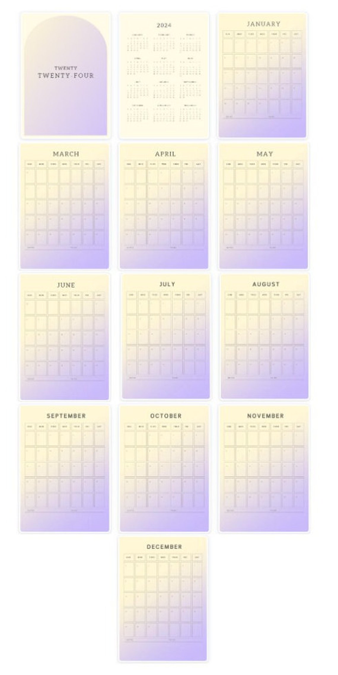 2024 Printable Calendar Purple Gradient Calendar Aesthetic Wall ...