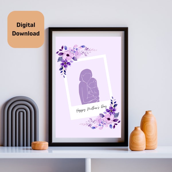 Forever Bond: Mother's Day Digital Download - Polaroid Silhouette of Mother and Daughter - Perfect for Greeting Cards and Heartfelt Gifts