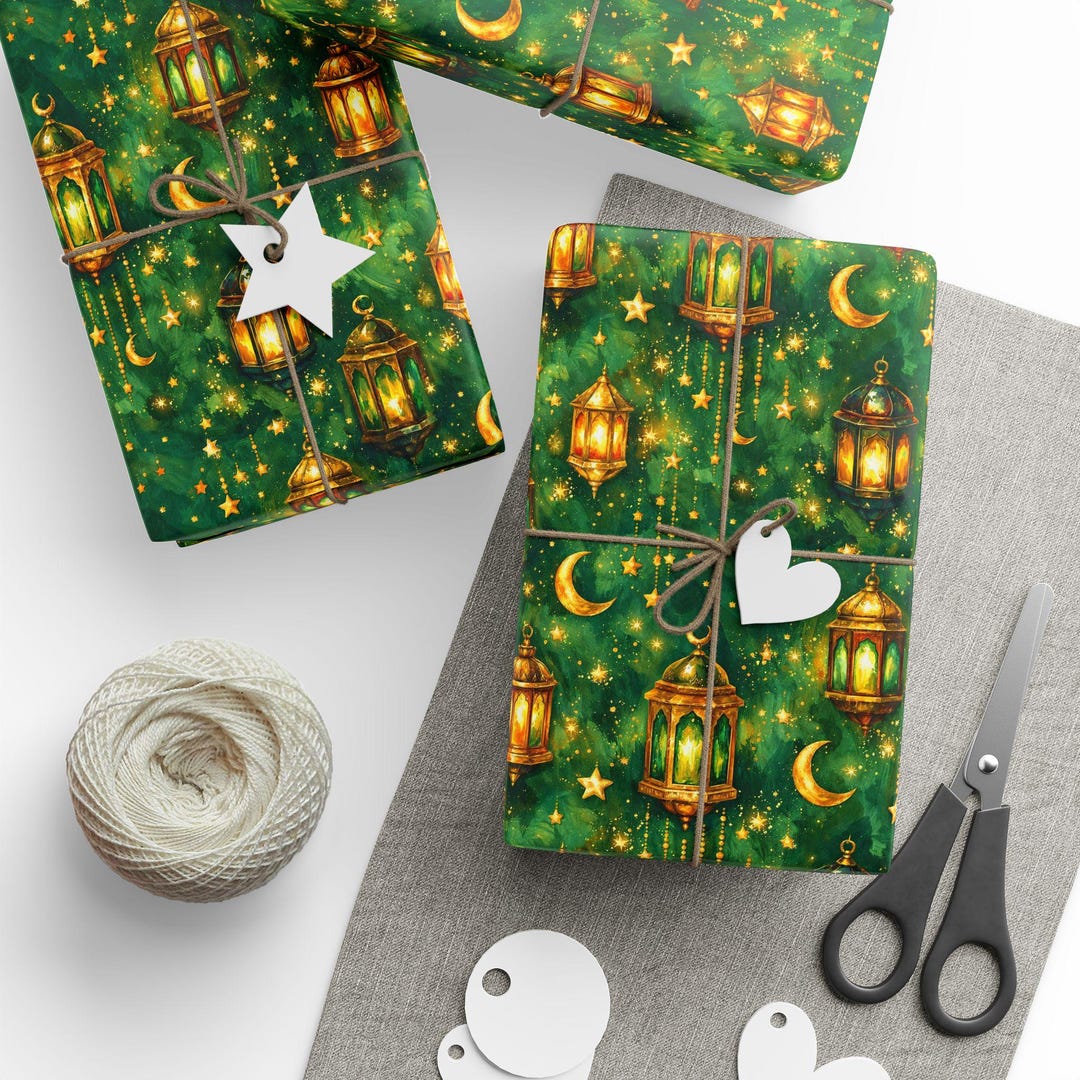 Ramadan Pattern Paper Design Green Islamic Pattern Wrapping Papers | Eid Ramadan Gift Wrap - Etsy