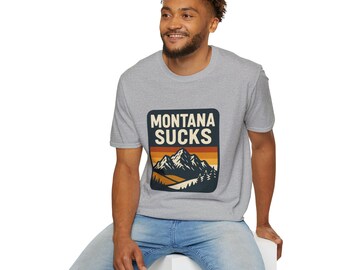 Montana Sucks T-Shirt | Retro Mountain Logo, Vintage Sunset Outdoors