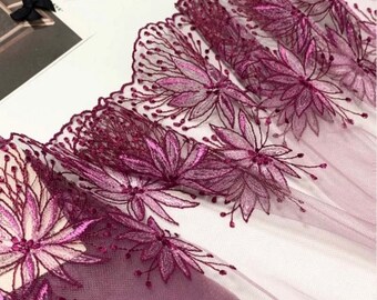 Colorful Embroidery Tulle lace trim, Nonelastic Bright mesh lace Fabric , Bra making lace, Nonelastic lace width 9 inch-23 cm