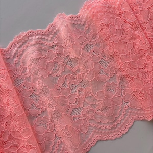 Rosa Blumenspitze Stoff, Stretch-Spitze für Dessous und DIY Nähen Projekt, 22 cm breite Bogenspitze, Meterware