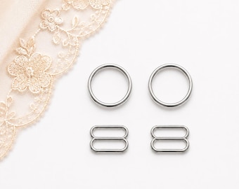1/2 Inch Silver Rings and Sliders, Metal Bra Hardware, Lingerie Strap Findings, Sewing Accessories