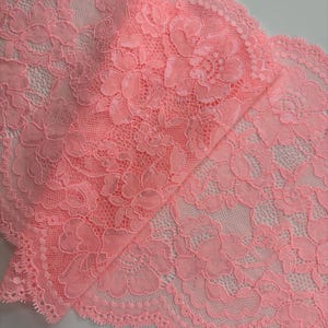 Pink Floral Lace Fabric, Stretch Lace Trim for Lingerie and DIY Sewing Project, 22 cm/9 inches Wide Scalloped Lace by the Yard