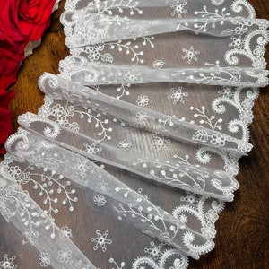 White Embroidery Tulle lace trim,Bra making elastic lace, width 7 &quot;,Mesh lace,Bridal lace fabric,High Quality lace fabric,Bra making lace