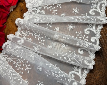 White Embroidery Tulle lace trim,Bra making elastic lace, width 7 &quot;,Mesh lace,Bridal lace fabric,High Quality lace fabric,Bra making lace