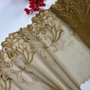 Gold Embroidery Lace, Elegant Floral Lace Trim for Sewing, Luxury Gold Lace Trim, Golden Lace for Lingerie and DIY Project, Widht-20 cm