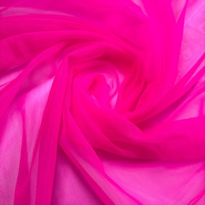 May include: A close-up of a bright pink sheer fabric with a soft, flowing texture.