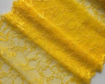 Gelbe Stretch-Spitze, 22 cm breit, elastischer Spitzenstoff für Dessous, BH-Herstellung, DIY-Nähprojekt, lose Ware verkauft