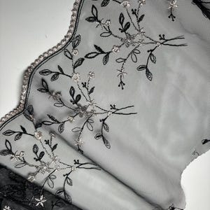 Black Embroidered Lace Trim 18 cm/7-inch, Non-Stretch Floral Tulle Lace for Lingerie, Bra Making Lace for DIY Lingerie & Sewing Project