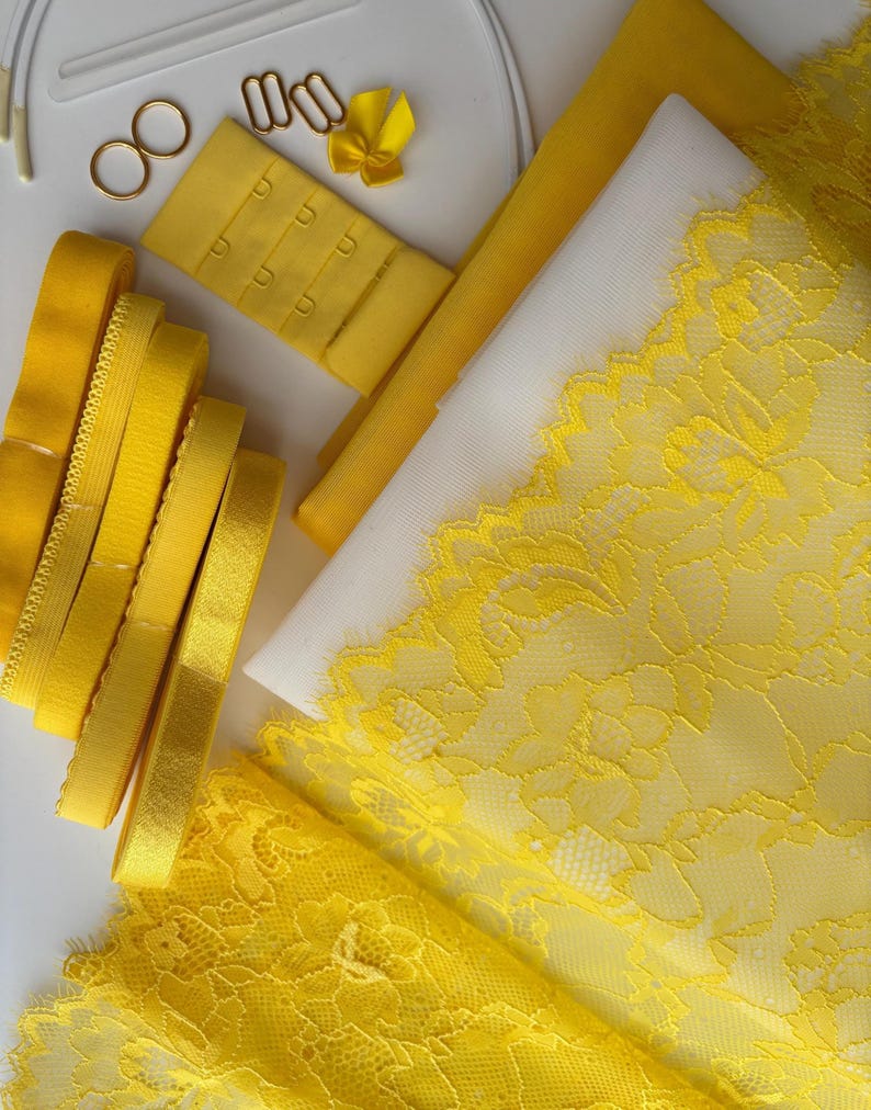 Yellow Bra Making Kit, Bra Sewing Kit, Stretch Yellow Bralette Kit, DIY ...