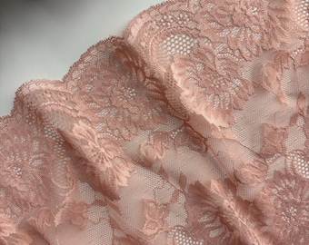 Beige Elastic Lace, Floral Embroidered Stretch Lace Fabric, Lingerie Lace Trim, Vintage Lace, Dressmaking materials, Embellishment lace