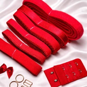 Red Lingerie Elastic Kit, Soft Stretch Elastic Set for Bra & Panty Sewing, DIY Lingerie Supplies, Multiple Elastic Trims Set