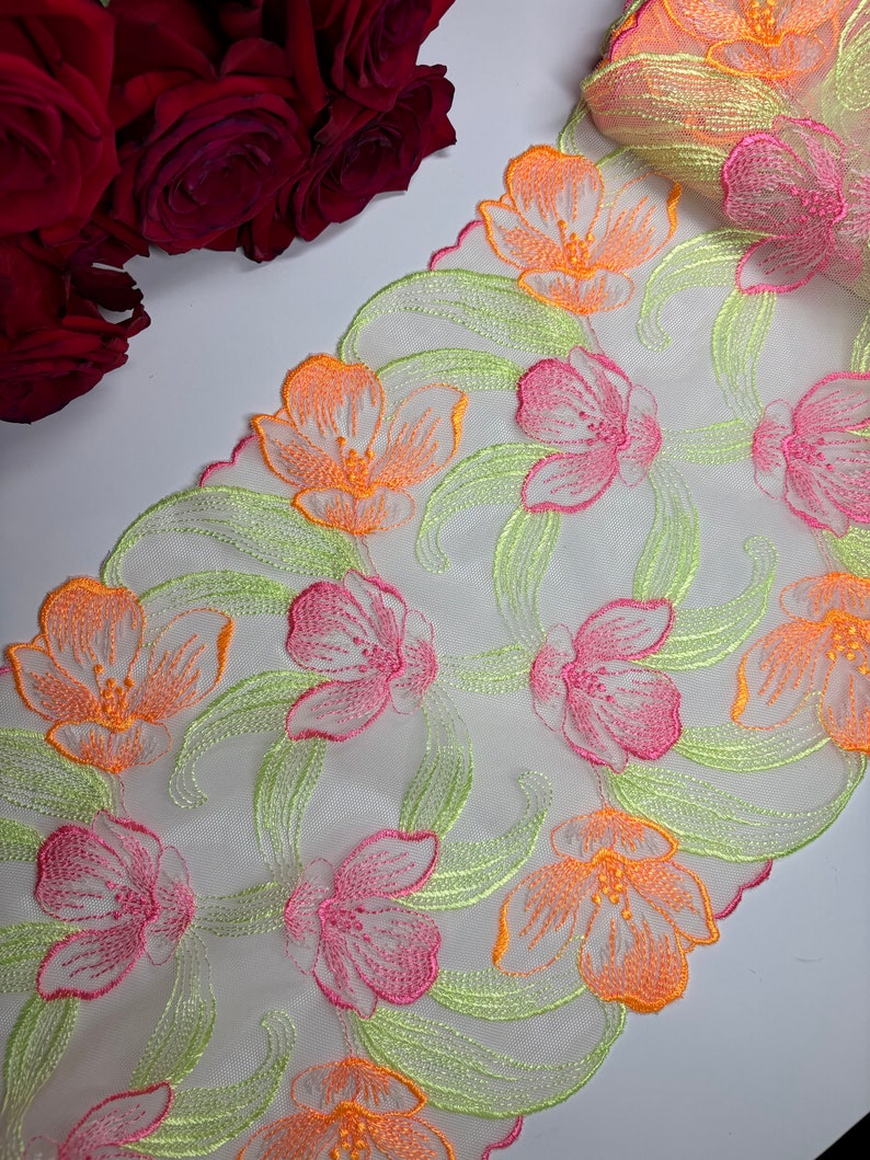 4 Colors Super Dense Colorful Floral Embroidery Branch Soft Tulle Lace...