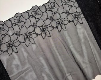 Dentelle florale noire non extensible, tissu en dentelle de 25 cm de large pour la couture