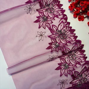Pink- Fuchsia Lace, Floral Embroidered Tulle Lace for Sewing Lingerie, Lace Fabric Trim, Mesh Lace Fabric, Non-Elastic Lace Width 19cm-7inch