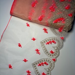 Embroidered tulle lace for bra making, Floral embroidery lace trim for sewing lingerie, Gold/Pink soft lace, Lace trim