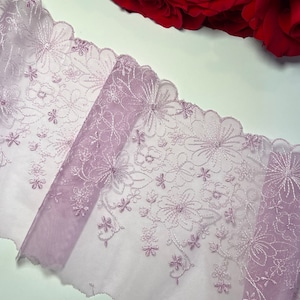 Floral embroidered tulle lace for sewing lingerie, embroidery for bra making, red mesh lace fabric, Nonelastic lace width 15cm-5.5inch.
