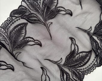 Bordure en dentelle noire 15 cm de large, tissu de tulle à broder non extensible par mètre, dentelle pour la couture Projet DIY et couture de lingerie