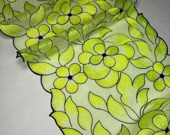 Floral embroidered tulle lace for sewing lingerie, embroidery for bra making, neon green mesh lace fabric, Elastic lace width 23cm-9 inch