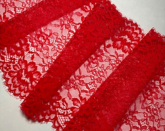Red Floral lace, High Quality lace fabric,Floral Stretch lace,Red embroidered tulle lace for bra making, Width 8.5&quot;,Lace for lingerie