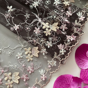 Lace, Colorful Embroidery Tulle Lace Trim, Nonelastic Bright Mesh Lace Fabric, Bra making lace width 20 cm/8 inches, Floral lace