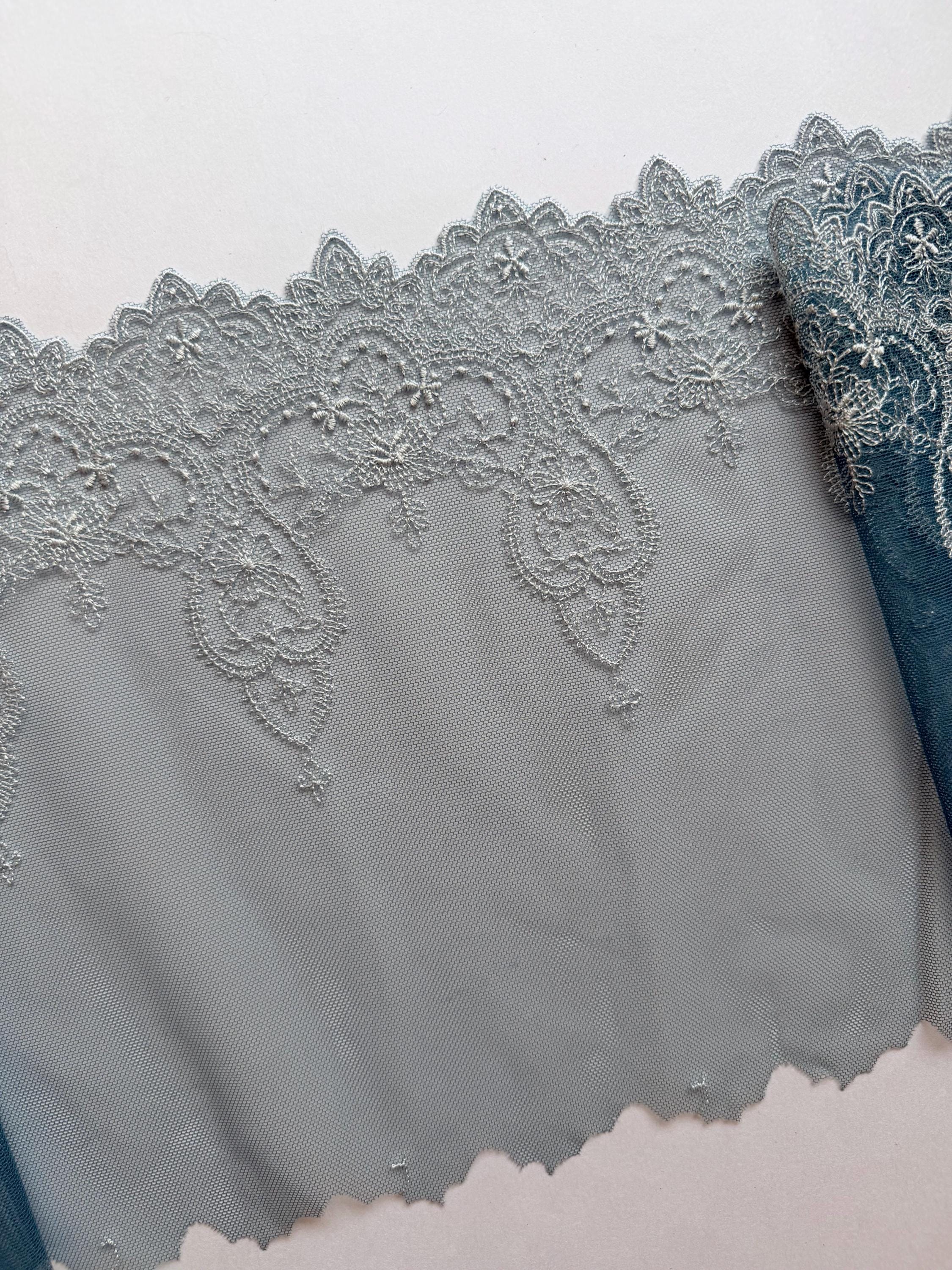 Dusty Blue Lace 8.5 Inch Wide, Non-stretch Embroidered Lace by Yard for ...