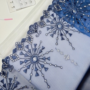 DIY Lingerie Kit, Blue Embroidered Lace, Bra & Underwear Making Supplies, Bra and Panties Set