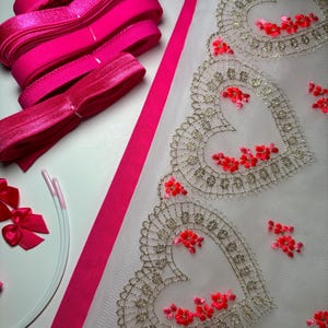 Bra Making Kit, Bra Sewing Kit, Non Stretch Hot Pink Bralette Kit, DIY Lingerie Making Kit, Hot Pink Mesh and Lining Set