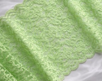 Lichtgroen stretchkant, 6,5 inch breed (16 cm), elastische kantstof om te naaien
