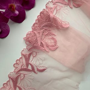 Stickerei Tüll-Spitzenbesatz, Unelastischer Heller Mesh-Spitzenstoff mit Blumen, BH-Spitze Breite 21 cm-8 Zoll, Spitzenstoff Meterware