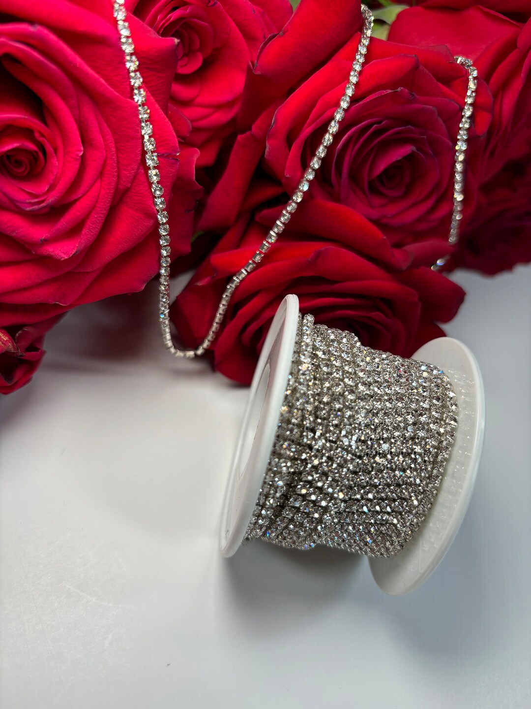 Silver Rhinestone Chain by Yard With Clear Crystal in Silver Setting-2. ...