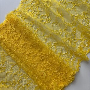 Yellow Stretch Lace trim 9 inch Wide (22 cm), floral Elastic Lace Fabric for Lingerie, Bra Making, DIY Sewing Project, Sold by the Yard