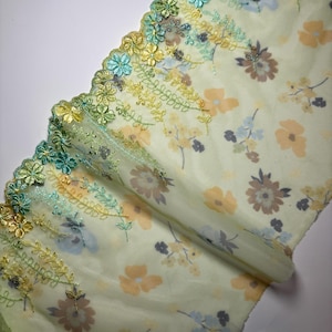 Light Green Stretch Lace Trim, Embroidered Floral Lace on Soft Green Mesh, DIY Sewing Project, Bra Making. 16 cm-6 inch wide, Sold per Yard