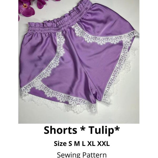 Womans Sleep Hight-Waist Pajamas Shorts, PDF Digital Sewing Pattern, Sewing Pattern Shorts 5 Sizes S-XXL/ EU44-52, Womans Underwear