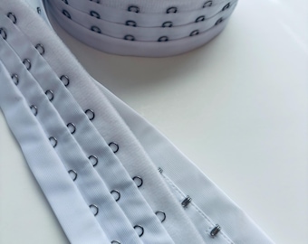Cinta de gancho y ojal para sujetador, color blanco, de 12 cm (4,5 pulgadas), con cierre trasero de felpa para coser lencería.