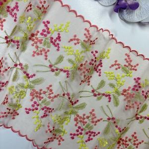 Floral embroidered tulle lace for sewing lingerie, Lace fabric trim, Red/Yellow/Pink mesh lace fabric, Nonelastic lace width 23cm-9 inch