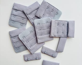 Gray Bra Hook and Eye Closure -2 Rows Wide, 3 Hooks (38 mm) Lingerie Making Supplies, Plush Back for Bra and Bralette Making