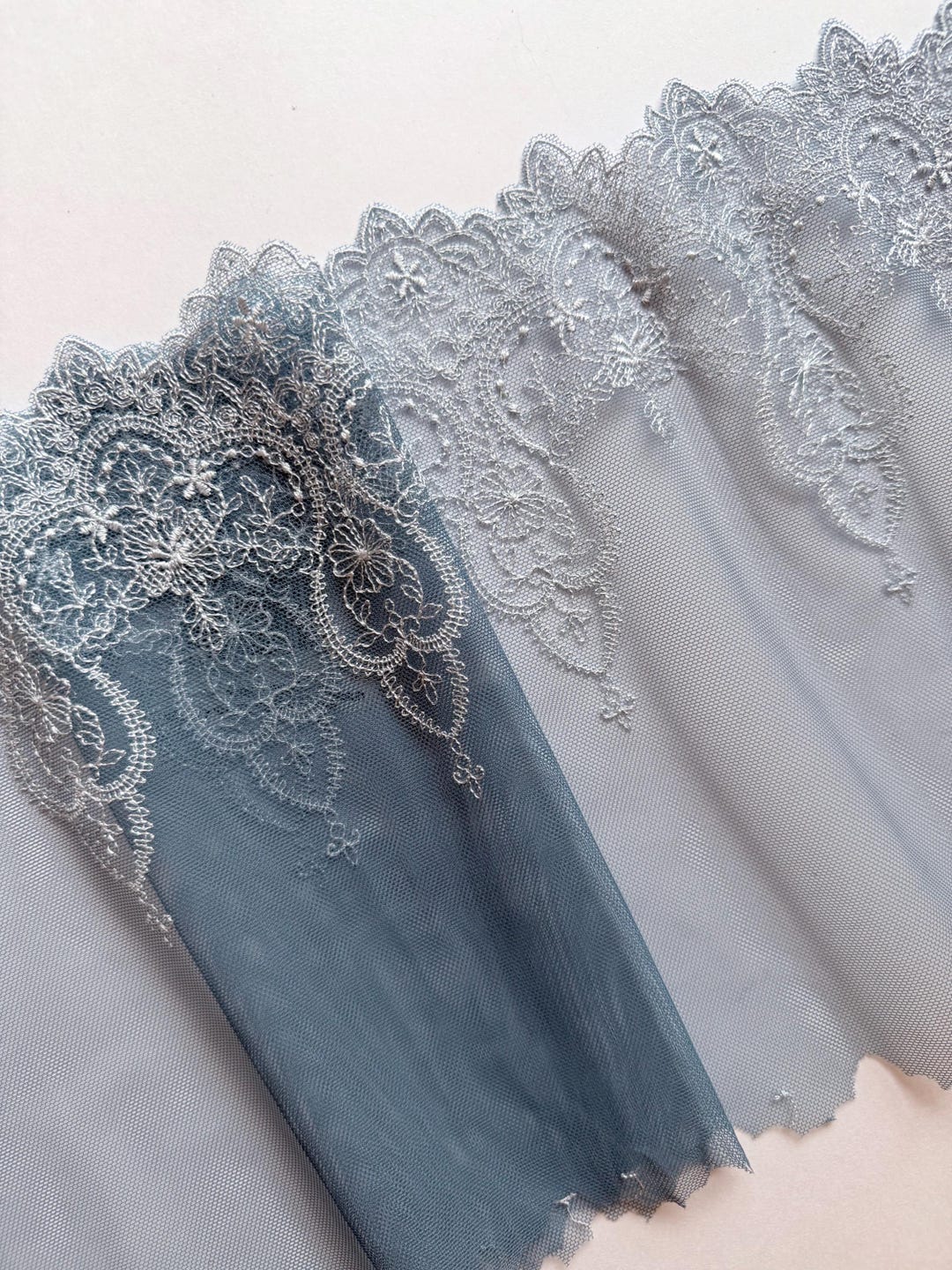 Dusty Blue Lace 8.5 Inch Wide, Non-stretch Embroidered Lace by Yard for ...