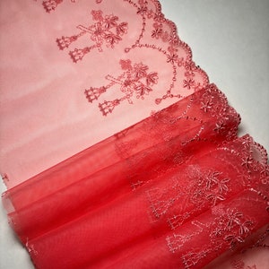 Embroidered pink tulle lace for bra making, floral embroidery lace trim for sewing lingerie, Nonelastic pink soft lace.