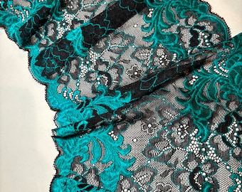Floral embroidered tulle lace for sewing lingerie, embroidery for bra making, green mesh lace fabric, Elastic lace width 18cm-7 inch