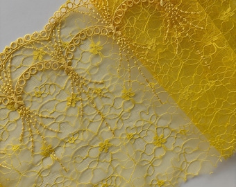 Gelb bestickte Spitzenbesatz 7 Zoll (18 cm) breit, nicht dehnbares, florales Mesh-Gewebe Schüttgut für Nähprojekte, Schneidereihandwerk