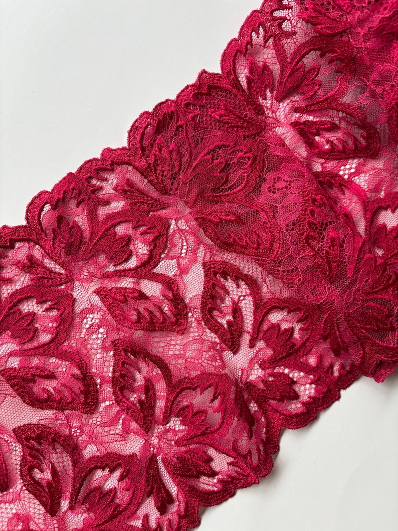 Light Red Lace Deep Red Floral Embroidered Lace Trim, Non-stretch Tulle Lace Fabric 8 ...