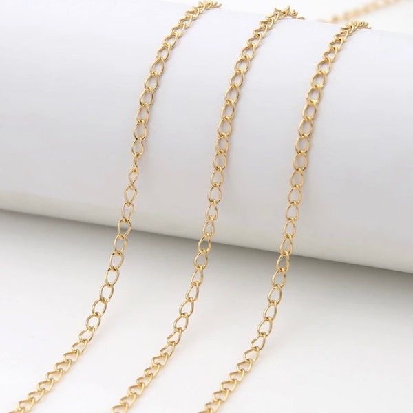 Stainless Steel Chain by yard, Gold, Silver Curb Chain 2 mm,3 mm.4 mm, Chain for accessories, Hight Quality Polished Stainless Steel