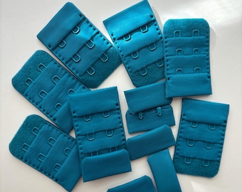 Teal-Green Bra Hook and Eye Closure, 3 Rows Lingerie Claps, Bra Making Supply