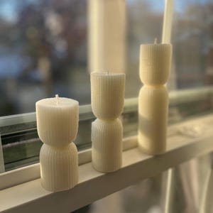 Sparkly Ribbed Pillar Candle Set - Handcrafted Paraffin Wax Decorative Candles